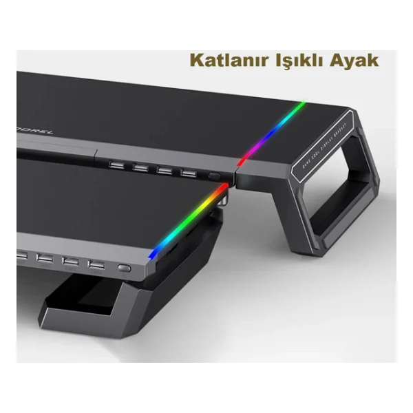 Techtic Bilgisayar Monitor Yukseltici Laptop Sehpasi RGB 4 USB Hub Yukseklik Ayarli Monitor Standi - Görsel 4
