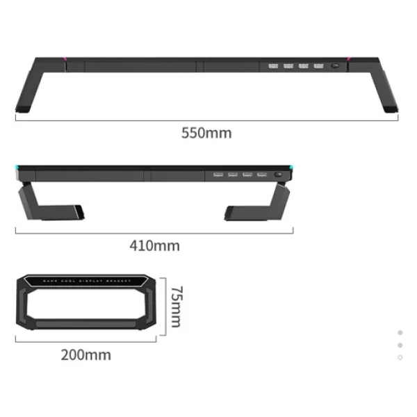 Techtic Bilgisayar Monitor Yukseltici Laptop Sehpasi RGB 4 USB Hub Yukseklik Ayarli Monitor Standi - Görsel 5