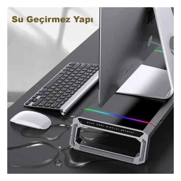 Techtic Bilgisayar Monitor Yukseltici Laptop Sehpasi RGB 4 USB Hub Yukseklik Ayarli Monitor Standi - Görsel 6