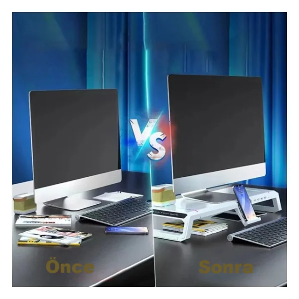 Techtic Bilgisayar Monitor Yukseltici Laptop Sehpasi RGB 4 USB Hub Yukseklik Ayarli Monitor Standi - Görsel 8