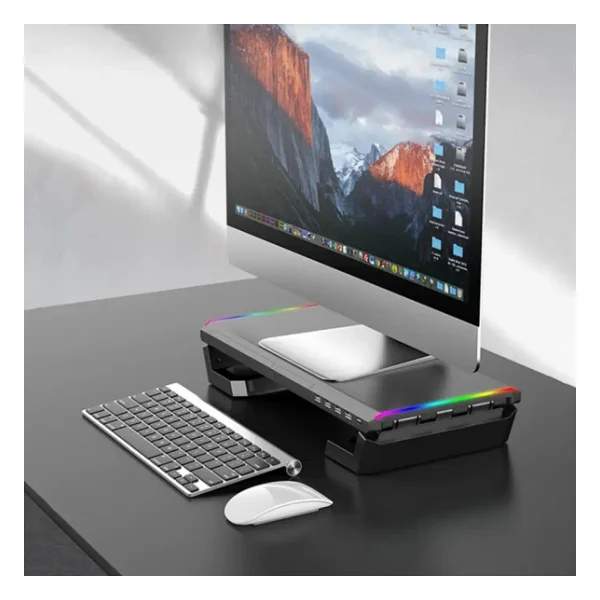 Techtic Bilgisayar Monitor Yukseltici Laptop Sehpasi RGB 4 USB Hub Yukseklik Ayarli Monitor Standi - Görsel 10