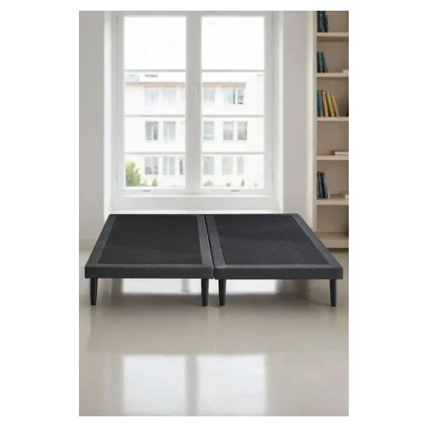Niron Slim Karyola 160x200 Cift Kisilik Baza, Metal Iskeletli Yuksek Ayakli Koyu Gri Keten Kumasli - Görsel 4