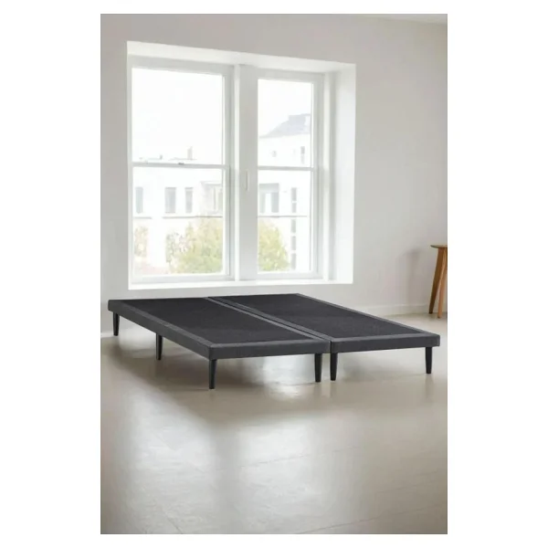 Niron Slim Karyola 160x200 Cift Kisilik Baza, Metal Iskeletli Yuksek Ayakli Koyu Gri Keten Kumasli - Görsel 3