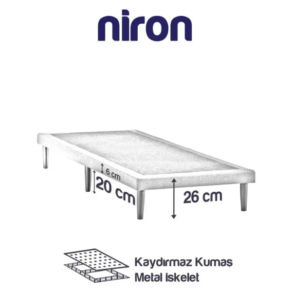 Niron Slim Karyola 160x200 Cift Kisilik Baza, Metal Iskeletli Yuksek Ayakli Koyu Gri Keten Kumasli - Görsel 6