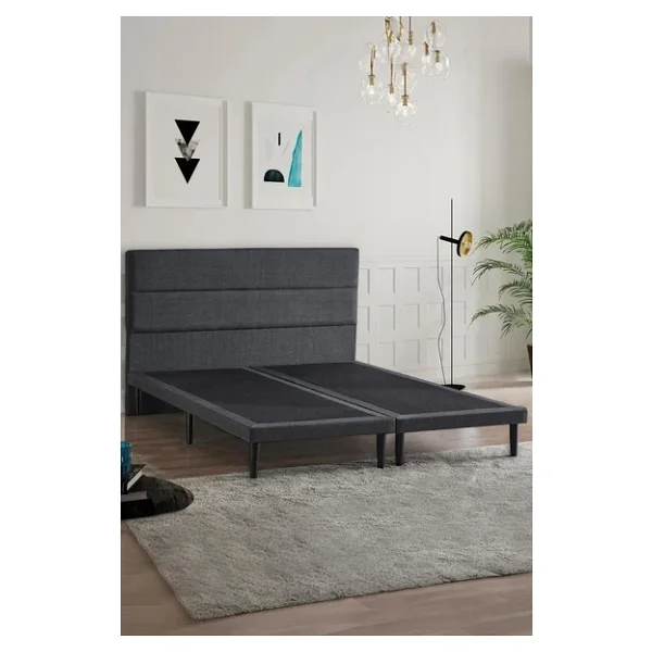 Niron Slim Baza Ve Baslik Takimi 160x200 Cift Kisilik Gri Kumas Kapli Metal Karyola Ve Baslik Seti - Görsel 3