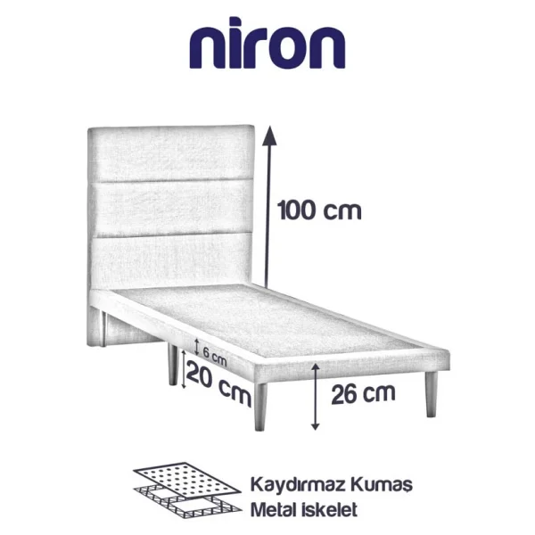 Niron Slim Baza Ve Baslik Takimi 160x200 Cift Kisilik Gri Kumas Kapli Metal Karyola Ve Baslik Seti - Görsel 6