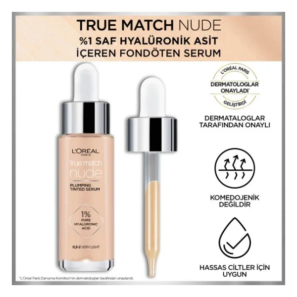 L'oreal Paris True Match Nude 0.5-2 Very Light 30 Ml Serum Fondöten - Görsel 7