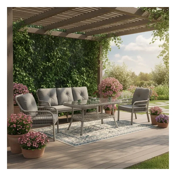 Capri Swing Pisa Üçlü Rattan Bahçe Balkon Oturma Grubu Beyaz 802 - Görsel 8