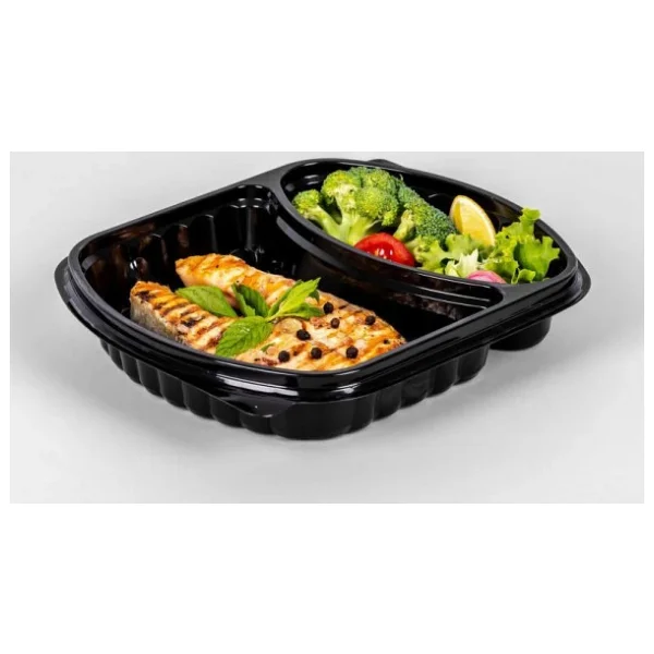Seffaf Kapakli Sicak Soguk Isiya Dayanikli Yemek Salata Kabi - 2 Bolmeli - 21x25 Cm. - 10 Adet - Görsel 4