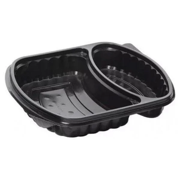 Şeffaf Kapaklı Sıcak Soğuk Isıya Dayanıklı Yemek Salata Kabı - 2 Bölmeli - 21x25 Cm. - 20 Adet - Görsel 3