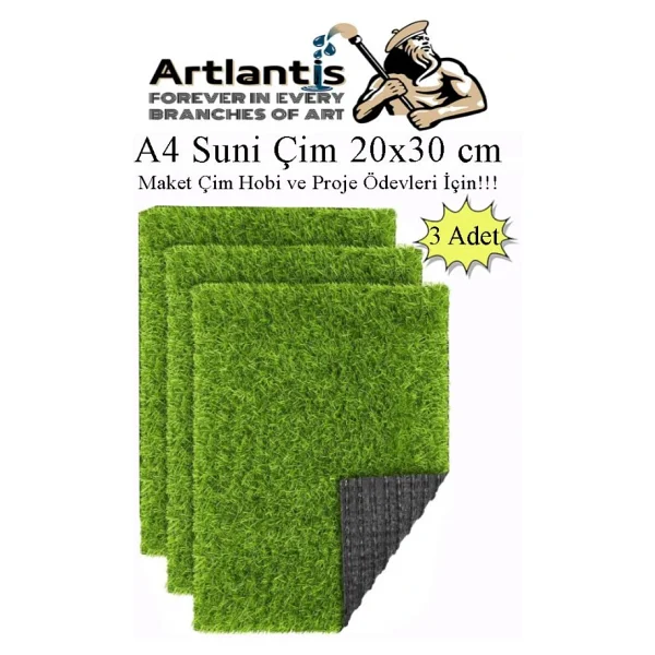 Artlantis Yapay Çim A4 20x30 Cm 3 Adet A4 Boyutunda Maket Çim Dekorati Yapay Çim Halı Teraryum Suni Çim - Görsel 3