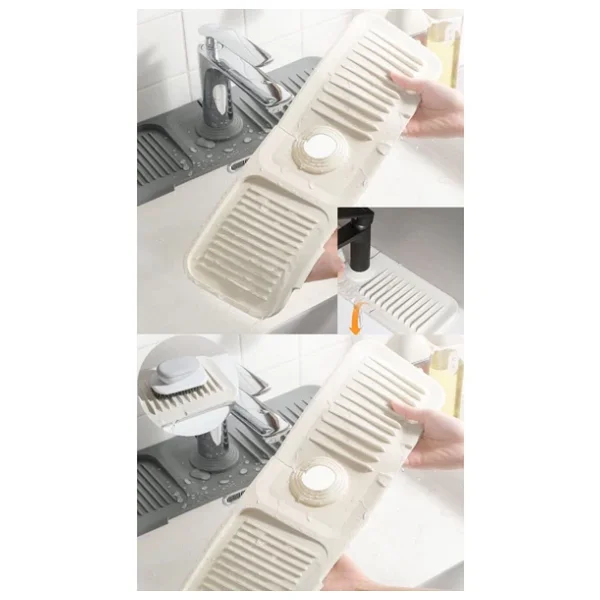 Krem Elastik Musluk Matı Su Tutucu Düzenleyici Kaydırmaz Taban Organizer Mutfak Banyo Lavabo - Görsel 4