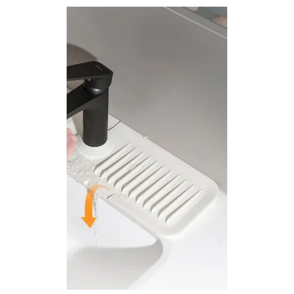 Krem Elastik Musluk Matı Su Tutucu Düzenleyici Kaydırmaz Taban Organizer Mutfak Banyo Lavabo - Görsel 6
