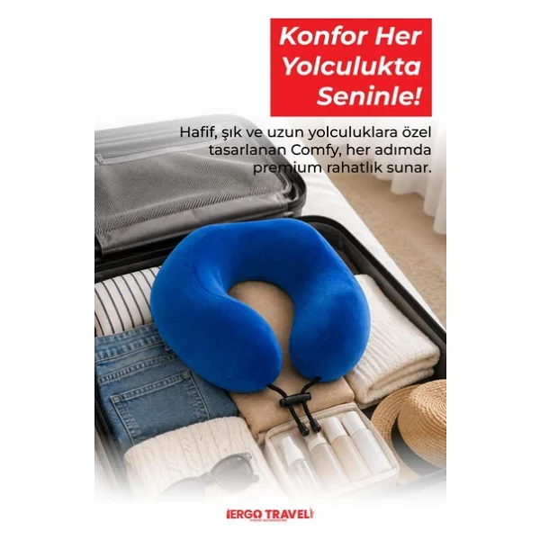 Viscofoam Comfy Ortopedik Seyahat Yastığı Visco Boyun Destekli Seyahat Yastığı - Mavi Ergo Travel - Görsel 6