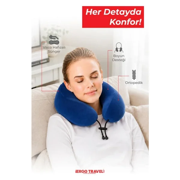 Viscofoam Comfy Ortopedik Seyahat Yastığı Visco Boyun Destekli Seyahat Yastığı - Mavi Ergo Travel - Görsel 4