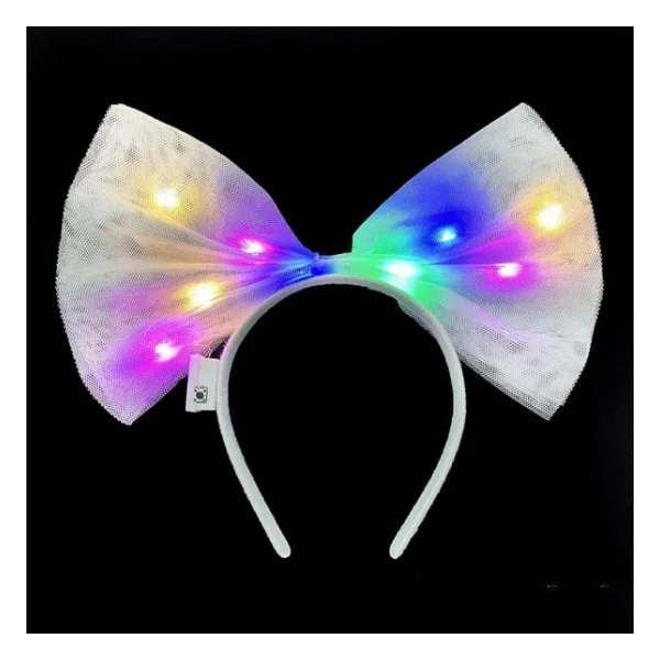 Rengarenk LED Isikli Fiyonk Sekilli Tul Parti Taci Beyaz Renk 25x25 Cm - Görsel 4