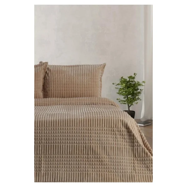 Merinos Modern Line Bej 150x220 Cm Tek Kişilik Battaniye Seti - Görsel 3