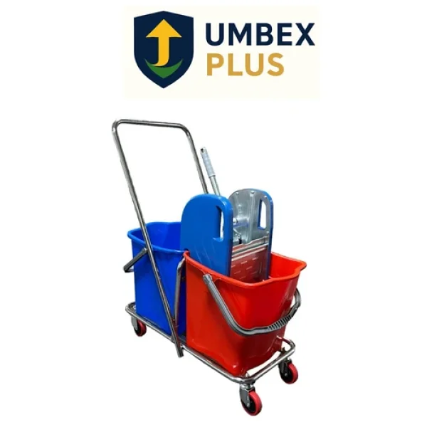 Umbex Plus Çift Kovalı Temizlik Arabası Krom Gövdeli Çelik Presli Paspas Arabası Seti Islak Mop Seti. - Görsel 3