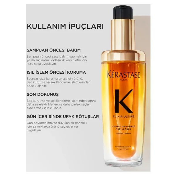 Kerastase Elixir Ultime L'huile Originale Refillable 75 Ml Saç Bakım Yağı - Görsel 9