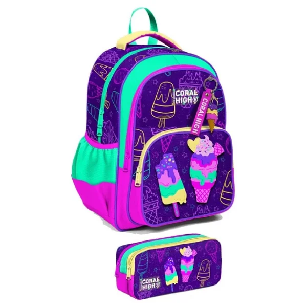 Coral High İlkokul Sırt Çantası Ve Kalemlik Seti - Pembe Mor Dondurma - Kız Çocuk - Görsel 6