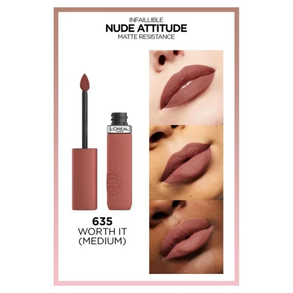 L'oreal Paris Infaillible Matte Resistance 635 Worth It Medium Likit Ruj - Görsel 6