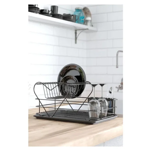 Tekno Tel Kb-011 İki Katlı Tezgah Üstü Bulaşıklık Tabaklık Siyah - Görsel 6
