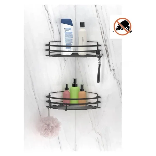 Tekno Tel St-207 Yapışkanlı Kancalı 2 Adet Köşelik Banyo Rafı Siyah - Görsel 3
