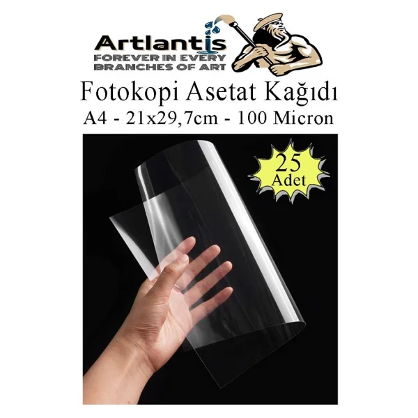 Artlantis Asetat Kağıdı Pvc A4 25 Adet 100 Micron Fotokopi Asetatı Şeffaf A4 Kağıdı 21x29,7 Projektör Tepegöz - Görsel 6