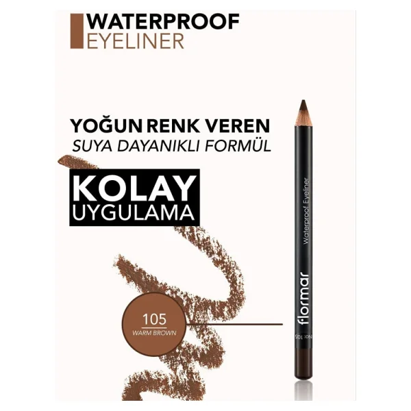 Flormar Mat Bitişli Waterproof 105 Warm Brown Göz Kalemi - Görsel 7