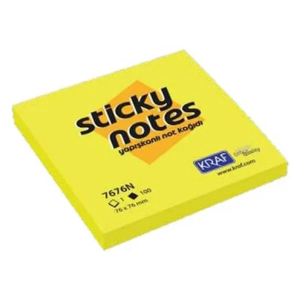 Kraf Yapışkanlı Not Kağıdı 76x76 Mm 100 Yp Neon Sarı 7676n-Y - Görsel 3