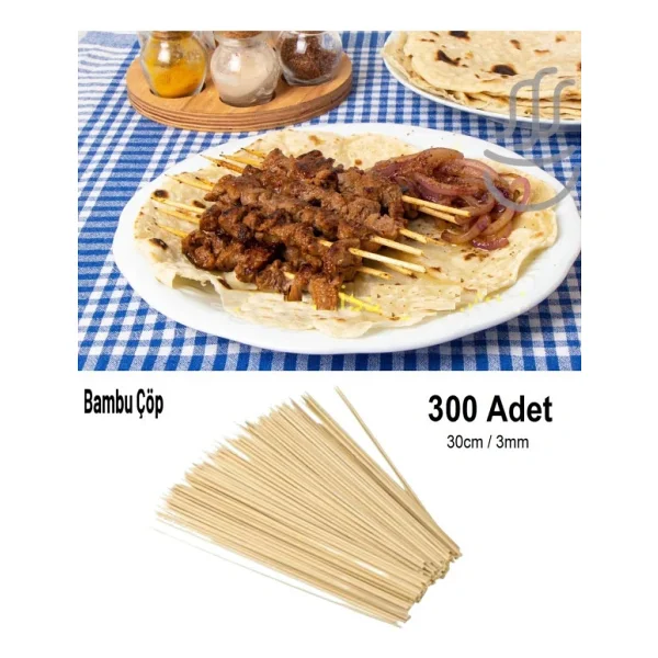 Depolife Bambu Çöp Şiş Cubuğu 300 Adet Mangal Gril Barbekü Izgara İçin Ahşap Bambudan Şiş Çubuk Kayın - Görsel 3