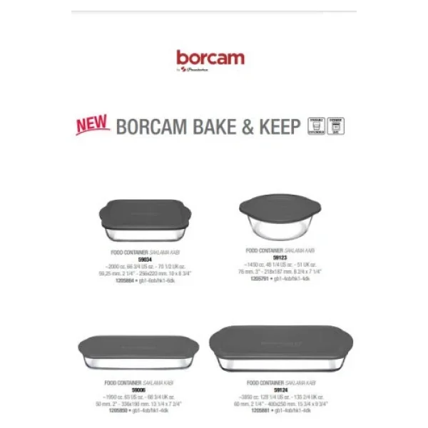 Paşabahçe Kapaklı Borcam Fırın Tepsisi Ve Tenceresi Seti 4 Parça Borcam Saklama Kabı Gri - Görsel 4