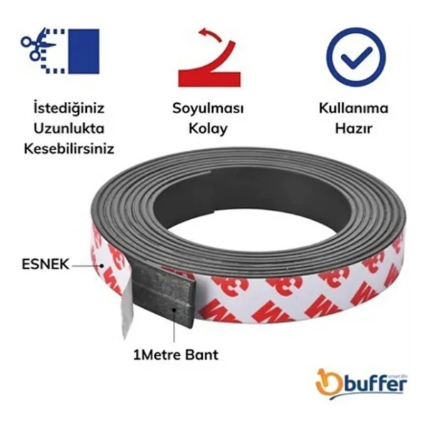 Contacall Çok Amaçlı Yapışkanlı Şerit Mıknatıs Magnet 3 Metre Genişlik 9 Mm Kalınlık 1,8mm - Görsel 5