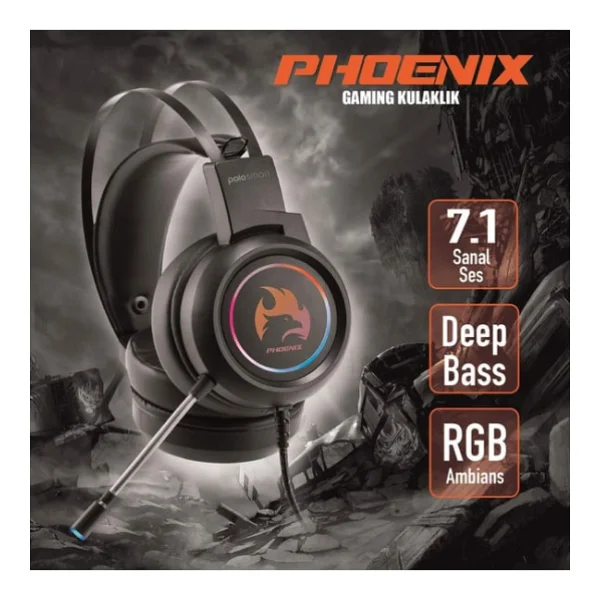 PoloSmart PGM05 Phoenix 7.1 Kablolu Mikrofonlu Kulak Üstü Oyuncu Kulaklığı - Görsel 2