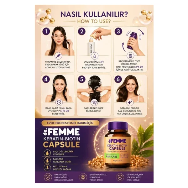 De Femme Saç Bakım Proteini /Dökülmelere Ve Yıpranmalara Karşı Hair Profosyonel Saç Bakımı Özel Ürün - Görsel 6