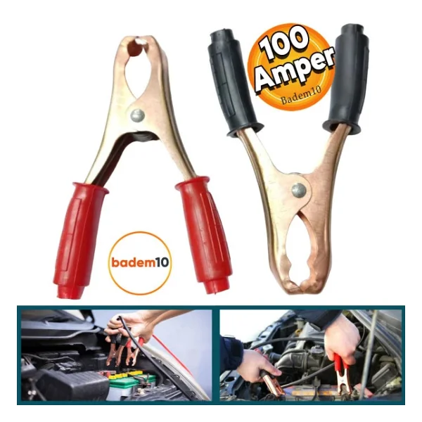 Badem10 Araç Araba Otomobil Oto Akü Akümülatör Sarj Şarj Takviye Maşası Pensesi 1 Çift 100 Amper - Görsel 3