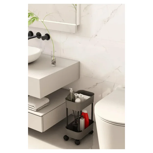 Çok Amaçlı 2 Katlı Banyo Dolabı, Evye Altı Düzenleyici Dolap Içi Tezgah Altı Tekerlekli Organizer - Deterjanlık, Dolap İçi Raf - Görsel 2
