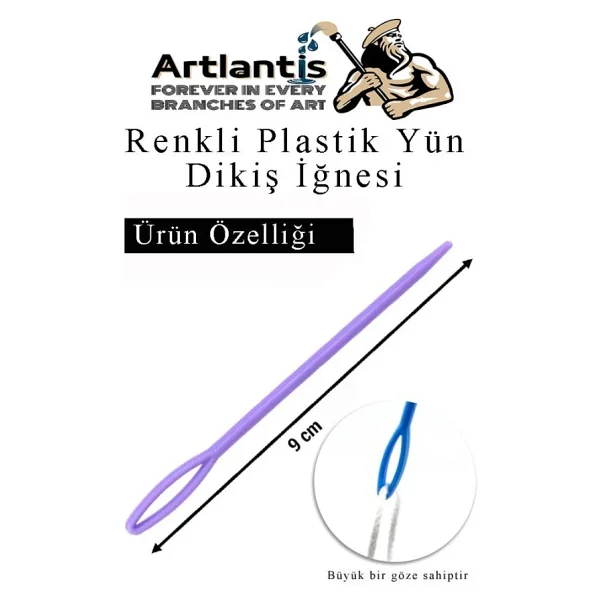 Renkli Plastik Yün İğnesi 9 Cm 50 Adet Plastik Dikiş İğnesi Plastik Örgü Dikme İplik İğne Dokuma İğnesi - Görsel 3