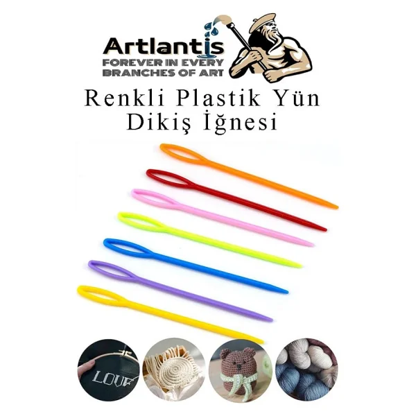 Renkli Plastik Yün İğnesi 9 Cm 50 Adet Plastik Dikiş İğnesi Plastik Örgü Dikme İplik İğne Dokuma İğnesi - Görsel 5