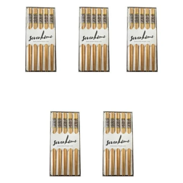 Desenli Yıkanabilir Kore Japon Çin Bambu Chopsticks Yemek Çubuğu - 24 Cm. - 5 Çiftlik 5 Paket - Görsel 3