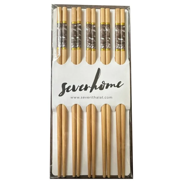 Desenli Yıkanabilir Kore Japon Çin Bambu Chopsticks Yemek Çubuğu - 24 Cm. - 5 Çiftlik 5 Paket - Görsel 4