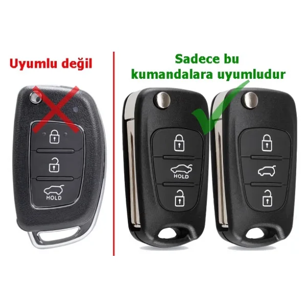 Hyundai Accent İ20 İ30 İx35 Uyumlu Anahtar Kabı Kumanda Kabı Oto Anahtarlık Vidalı Logolu Hold Tuşlu - Görsel 5