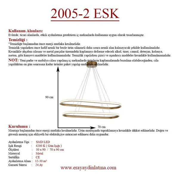 Eray Aydınlatma 2005-2 Esk Eskitme LED Avize - Görsel 4
