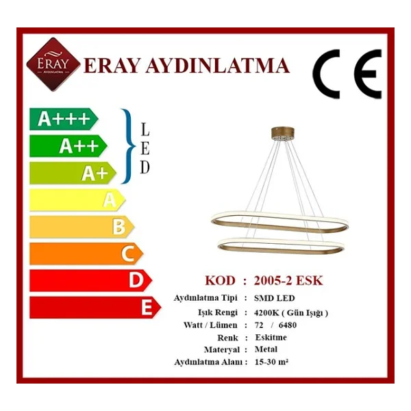 Eray Aydınlatma 2005-2 Esk Eskitme LED Avize - Görsel 3