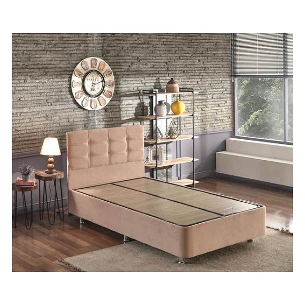 Niron Queen Yatak Seti 120x200 Bir Buçuk Kişilik Pedli Yatak Sütlü Kahve Kumaş Baza Başlık Ve Yatak Takımı - 120 X 200 Cm - Kahverengi - Görsel 4