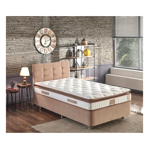 Niron Queen Yatak Seti 120x200 Bir Buçuk Kişilik Pedli Yatak Sütlü Kahve Kumaş Baza Başlık Ve Yatak Takımı - 120 X 200 Cm - Kahverengi - Görsel 3