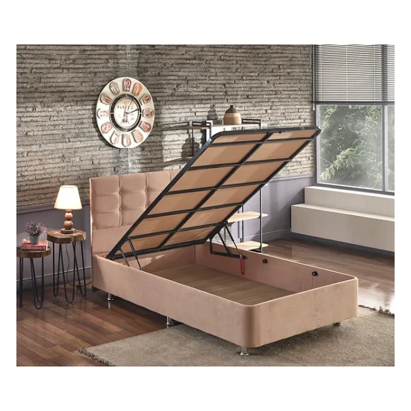 Niron Queen Yatak Seti 120x200 Bir Buçuk Kişilik Pedli Yatak Sütlü Kahve Kumaş Baza Başlık Ve Yatak Takımı - 120 X 200 Cm - Kahverengi - Görsel 5