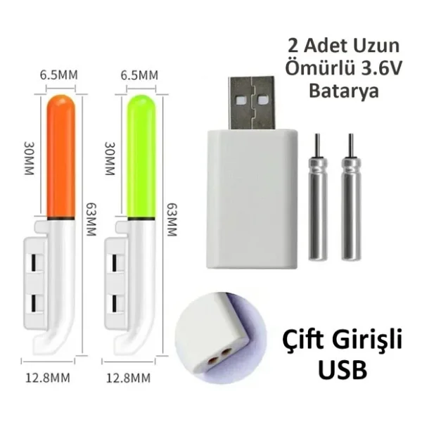 Valkyrie 2 Adet Şarjlı LED Kamış Olta Ucu Işığı Su Geçirmez USB Evrensel Uyumlu Gece Balıkçılığı - Görsel 4