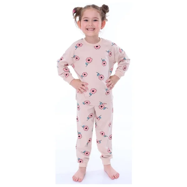 Kız Çocuk Çiçek Desenli Pijama Takımı Pembe - Görsel 4
