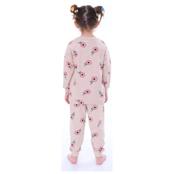 Kız Çocuk Çiçek Desenli Pijama Takımı Pembe - Görsel 6
